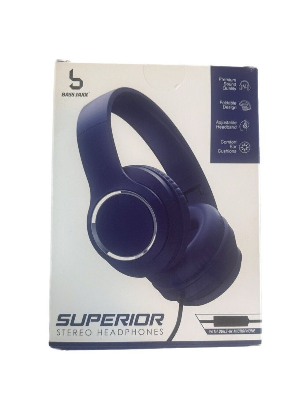 Bass Jaxx Superior Stereo Over-Ear Headphones with Microphone - Navy Blue NIB